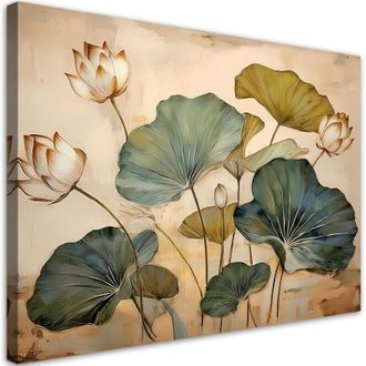 Artgeist Quadro su tela, Iris Foglie Piante Fiori - 90x60