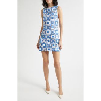 Alice & Olivia Clyde Embroidered Patchwork Sleeveless Shift Dress in Blue Iris/off White at Nordstrom, Size 10