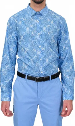 Lords of Harlech Nigel Paisley Wave Shirt In Blue