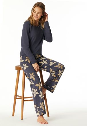 Schiesser Schlafanzug SCHIESSER Comfort Nightwear, Damen, Gr. 46, grau (graphit), Single Jersey, Obermaterial: 50% Baumwolle, 50% Modal, bequem lang, Rundhals, 