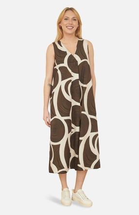 Yumi Sleeveless V-Neck Trapeze Midi Dress in Brown at Nordstrom, Size Medium