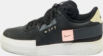Nike Black/beige Leather And Mesh Air Force 1 Type Sneakers