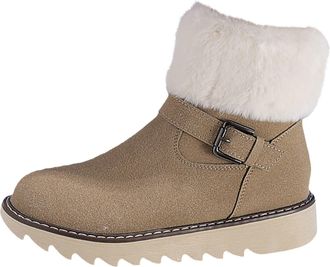 Generic Women Boots Size 3 Buckle Boots With Side Zipper and Fleece Lined Cotton Fur Lined Snow Boots Women (Khaki, 5.5)
