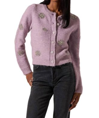 Astr Doretha Long Sleeve Cardigan In Purple