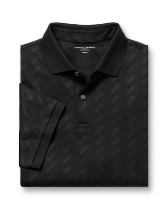 CHARLES TYRWHITT Textured Cotton Polo - Black Size Large by Charles Tyrwhitt