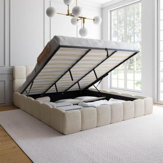 IDMarket Cama Arc&oacute;n Doble Nuage Con Cabecero Acolchado Y Somier Rizado Blanco De 180 X 200 Cm