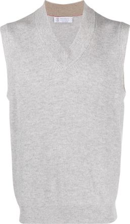 Brunello Cucinelli V-neck cashmere knitted vest - men - Cashmere - S - Grey