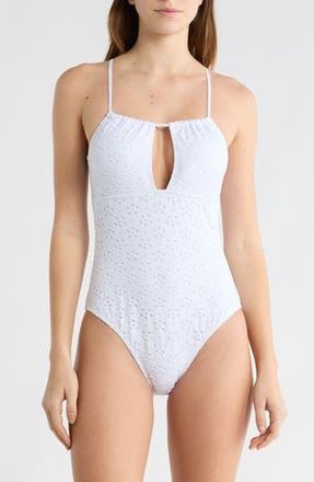Betsey Johnson Eyelet Cutout One-Piece Swimsuit in White at Nordstrom Rack, Size X-Large