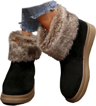 Generic Womens Fleece-Lined Warm Thick-Soled Comfortable Cotton Boot - Winter Ankle Boots with Non-Slip Sole, Cozy Indoor Outdoor House Booties (Black,6.5)
