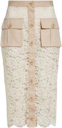 L'agence Shae Mixed Media Cotton Blend Lace Skirt in Biscuit/Ecru at Nordstrom, Size 10