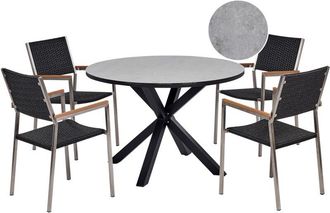 Beliani Conjunto De Jard&iacute;n 4 Plazas De Aluminio Tablero De Vidrio Cer&aacute;mico Sillas De Rat&aacute;n Sint&eacute;tico Estructura De Acero Inoxidable Gris Y Negro Maletto/gross