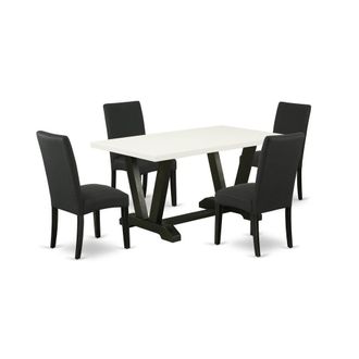 East West Furniture 5-Pc Dining Table Set- 4 Upholstered Dining Chairs with Black Linen Fabric Seat and Stylish Chair Back