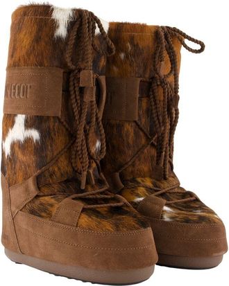Moon Boot Womens Icon Archive 1985 Cow Boots - Moon Leather Brown Cowhide Shoes