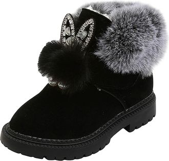 Generic Girl Ankle Boots Fluffy Warm Fur Lined Boots with Rabbit Ears Suede Leather Thermal Ankle Shoes Childrens Baby Boots Cotton Shoes Keep Warm Avoid Slip