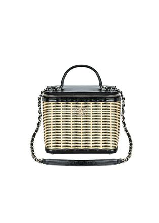 Chanel black lambskin & natural rattan Vanity Case bag