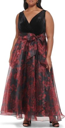 Eliza J Sleeveless Surplice Bodice Gown in Black Red at Nordstrom Rack, Size 14W
