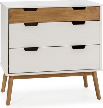 HOMN C&oacute;moda de noche 3 cajones color blanco/cera, 80 cm ancho