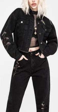 Disturbia Griffinfly Distressed Denim Jacket in Black at Nordstrom, Size 12