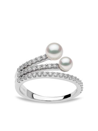 Yoko London 18kt white gold Sleek Akoya pearl diamond ring - women - 18kt White Gold/Diamond/Pearl - 54 - Silver