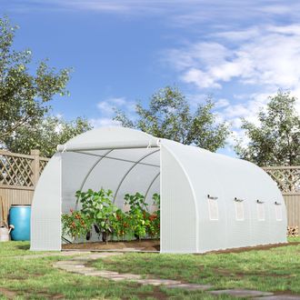 OUTSUNNY 6 x 3 x 2 m Polytunnel Greenhouse w/ Zippered Door & 8 Windows in White
