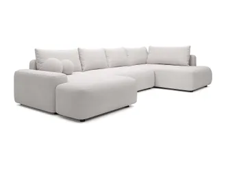 Vente-Unique Grande Divano Letto Angolo A Sinistra Panoramico In Tessuto Testurizzato Beige - Daviso