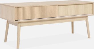 Sweeek Sweeek - Mueble Tv Escandinavo Efecto Madera, 115cm, Linear, Madera, 115x40x48 Cm