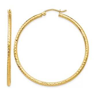 Diamond2Deal 14k Yellow Gold Diamond-cut 2x45mm Round Tube Hoop Earrings