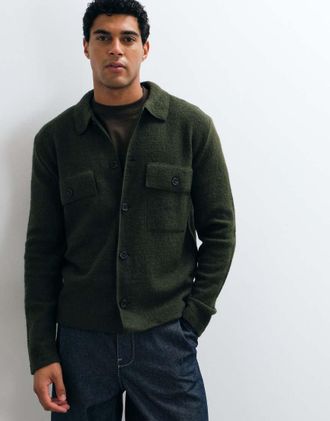 Selected camicia giacca testurizzata in 100% lana color kaki-Verde