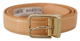 Dolce & Gabbana Womens Beige Exotic Leather Gold Metal Buckle Belt