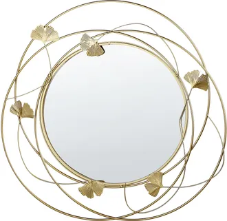 Beliani Beliani - Espejo De Pared De Metal Dorado Motivos Con Forma De Hoja 47 Cm Glamour Sala De Estar Dormitorio Anglet