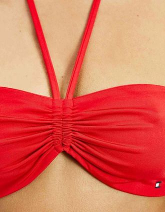 Tommy Hilfiger Womens Reversible Bandeau Swim Top, Logo WW AOP Pink - Red - Size: XL