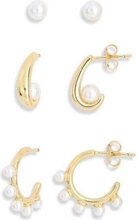 Nordstrom Rack 3-Pack Demi Fine Faux Pearl Earrings in White- Gold at Nordstrom Rack
