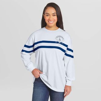 WEAR by Erin Andrews Womens WEAR by Erin Andrews White Los Angeles Dodgers Oversized Long Sleeve Striped T-Shirt at Nordstrom, Size Large