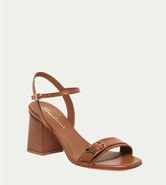Santoni Womens Calypso Leather Buckle Sandals In Brown