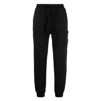 Stone Island Logo Patch Drawstring Track Broeken - Heren - Sweatpants - Zwart - XL - Katoen - Broeken