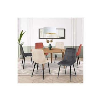 IDMarket Lote de 6 sillas MILA en mezcla de terciopelo color terracota x2, gris oscuro x2 y beige x2