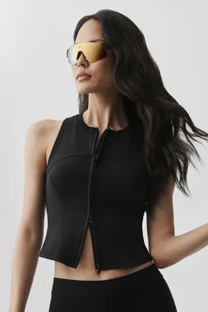 Alo Alosoft Level Up Full Zip Tank Top in Black, Size: Medium