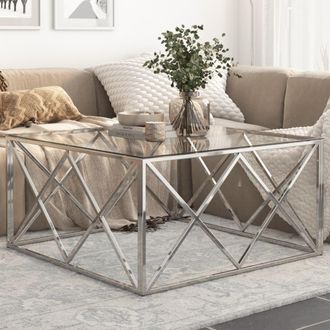 Berkfield Home Coffee Table Silver Stainless Steel & Tempered Glass