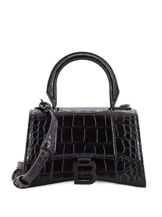 Balenciaga Hourglass Top Handle Bag Crocodile Embossed Leather XS satchel - Zwart