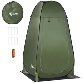 OUTSUNNY Tienda De Campa&ntilde;a Instant&aacute;nea Pop-up Con Gancho Bolsillo Bolsa De Transporte Y Uv 20+ Para Ba&ntilde;o Vestuario Cambiador 126x124x189 Cm Verde