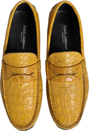 Dolce & Gabbana Mens Yellow Exotic Leather Loafers Slip On Shoes Caiman