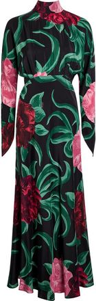 La DoubleJ LA Double J Gilda Floral-print Silk Midi Dress - Black - XL (UK16 / XL)