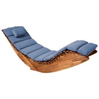 Beliani Tumbona De Jard&iacute;n Para Exterior Con Balanc&iacute;n De Madera De Acacia Marr&oacute;n Con Coj&iacute;n De Tela Resistente A Los Rayos Uv E Impermeable Azul Brescia Premium