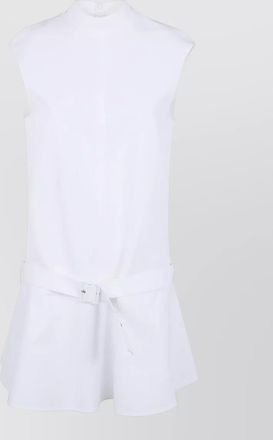 Semicouture cotton minidress belted waist flared hem