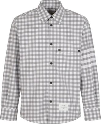 Thom Browne Overhemden, Heren, Grijs, XL, Katoen, Gingham Check Flanellen Shirt