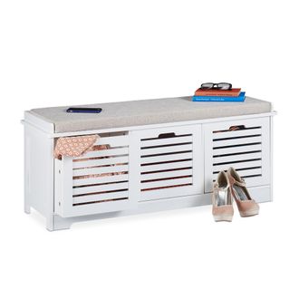 Relaxdays Relaxdays - Panca Con Contenitore, 3 Cassetti & 1 Cuscino, Cassapanca Da Cucina, Hxlxp: 44 X 105 X 35 Cm, Bianco