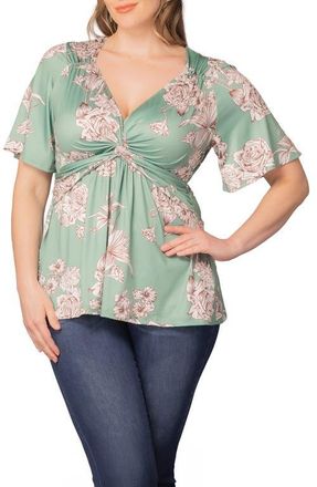 Kiyonna Abby Twist Front Top in Sage Garden Print at Nordstrom, Size 5X