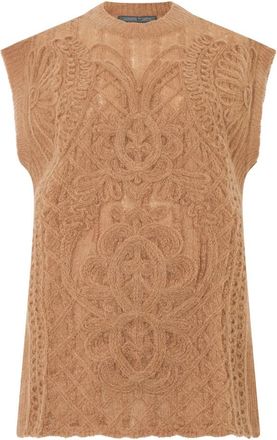 Alberta Ferretti Gebreide Top Zonder Mouwen met Ronde Hals - Dames - Ronde hals truien - Beige - L - Wol - Truien & Vesten