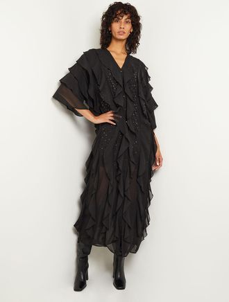 Misook Tiered Ruffle Woven Chiffon Maxi Dress