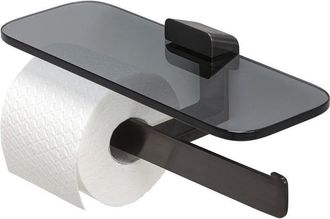 Geesa Shift Toiletrolhouder dubbel Zwart metaal geborsteld met planchet van rookglas